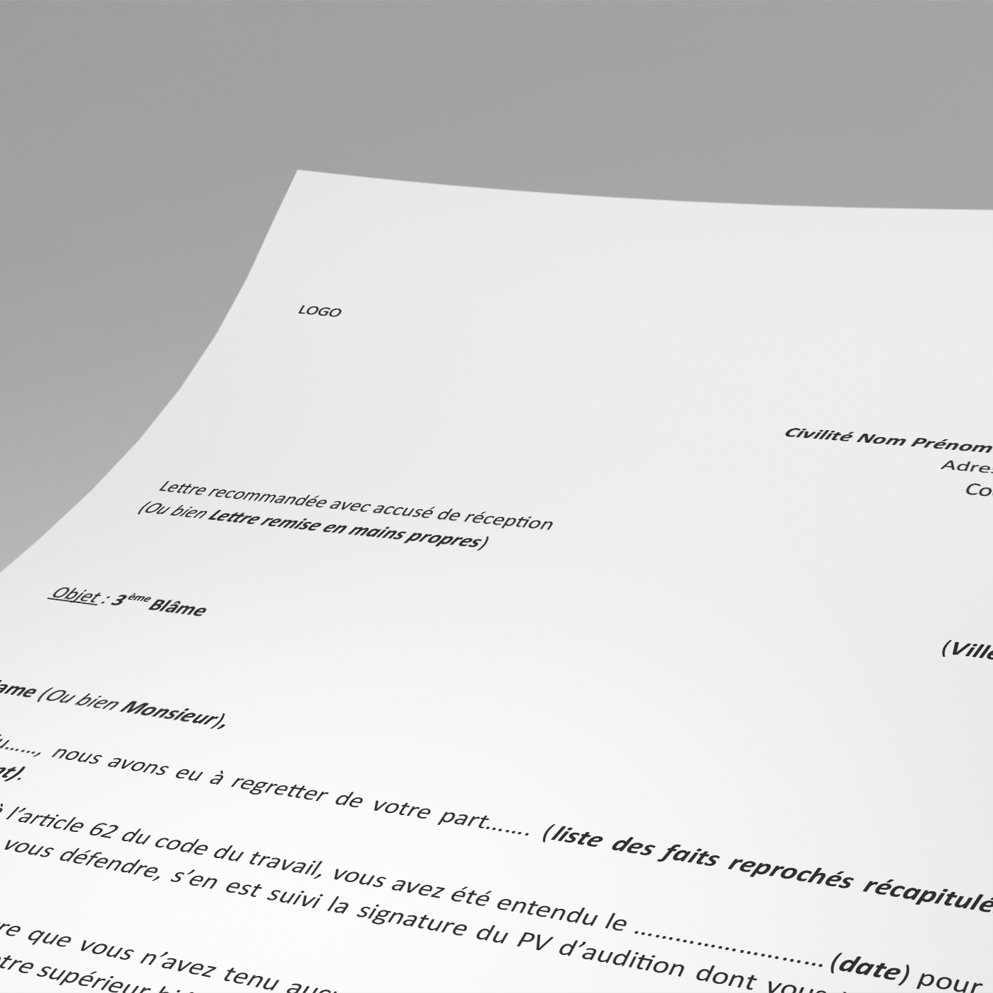 Third reprimand template « in French »