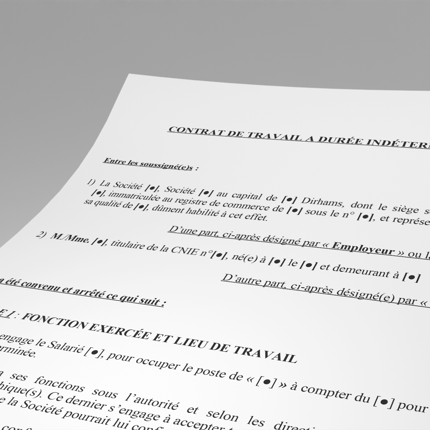 Permanent employment contract template « in French »